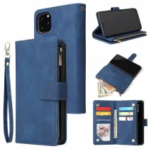 Classic Flipper Wallet Phone Case Premium Retro Leather Folio Zipper Magnetic Closure Stand Holder With Wrist Strap Shockproof Case