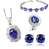 Sapphire Petal Pendant Chain Jewelry Necklaces Women Rings Jewelry Sets