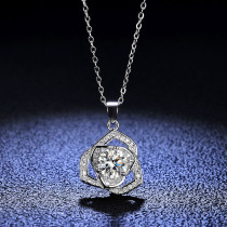 18K White Gold Sterling Silver Round Cut Moissanite Diamonds Camellia Pendant Necklace