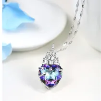Sterling Silver Purple Heart Crystal Pendant Necklace