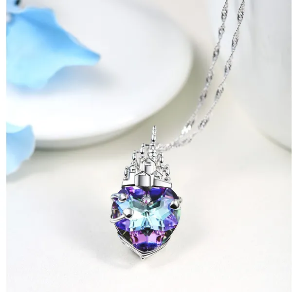 Sterling Silver Purple Heart Crystal Pendant Necklace
