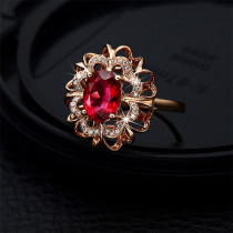Red Zircon FloweWomen Ring Jewelry Hollow Inlaid Diamond Adjustable Size Women Ring