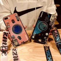 Printed Camera Style Drop Proof Phone Case for iPhone13 12 11 Pro Max with Crossbody Lanyard and Bracket