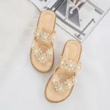 Beach Rhinestone Flowers Flat-Bottom Flip-Flops Sandal Slipper