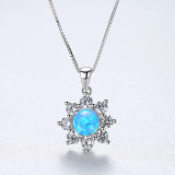 Sterling Silver Round Cut Sunflower Crystal Pendant Necklace