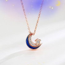 14K Rose Gold Moon Zirconia Diamonds Pendant Necklace