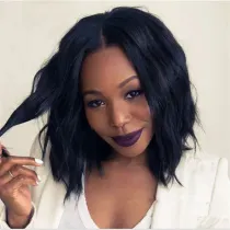 Women Synthetic Short Wavy Curls Hair Wig Black Middle Parting Full Wig