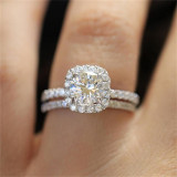 Silver Zircon Square Women Ring Eternity Engagement Wedding Band With Gift