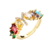 Golden Zircon 26 English Letters Fashion Jewelry Inlaid Diamond Adjustable Size Women Ring