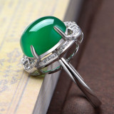 Green Zircon Flowers Jewelry Hollow Inlaid Diamond Adjustable Size Women Ring