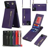 Zipper Leather Wallet Drop Proof Phone Case for iPhone13 12 11 Pro Max with Crossbody Lanyard