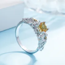 Yellow Zircon Flowers Jewelry Inlaid Diamond Adjustable Size Women Ring