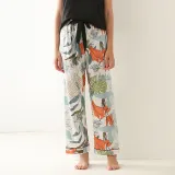 Women 2 Pieces Sleepwear Silk Sling Sleeveless Lace Black Top and Long Pants Pajamas Set