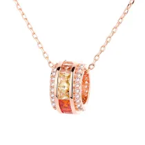 Sterling Silver Transfer Beads Rhinestone Pendant Necklace