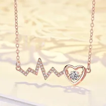 14K Rose Gold Heart Moissanite Diamonds Pendant Necklace