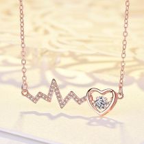 14K Rose Gold Heart Moissanite Diamonds Pendant Necklace
