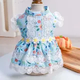 Pet Small Dog Blue Lace Floral Dog Puppy Cloth