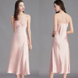 Women Sling Sleeveless Satin Silk Sleepwear V-Neck Maxi Dress Pajamas