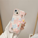 Printed Flowers Drop Proof Phone Case for iPhone13 12 11 Pro Max with Pink Flower Bracelet