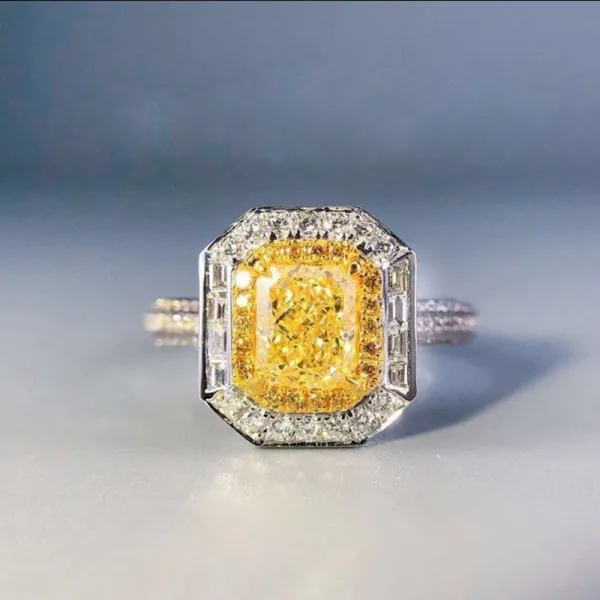 Golden Yellow Zircon Fashion Jewelry Inlaid Diamond Women Ring