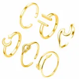 Star Moon 6 Pieces Fashion Jewelry Inlaid Diamond Adjustable Size Women Ring