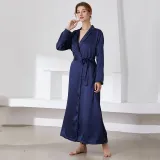 Women Long Sleeve Sleepwear Surplice Maxi Dress Robe Nightgown with Belt