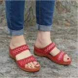 Women Wedge Sandal PU Leather Outdoor Muffin Thick Sole Slippers