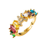 Golden Zircon 26 English Letters Fashion Jewelry Inlaid Diamond Adjustable Size Women Ring