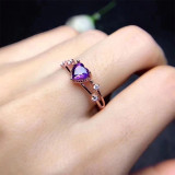 Purple Jewel Heart Pendant Chain Jewelry Necklaces Women Rings Jewelry Sets