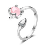 Silver Zircon Fox  Fashion Jewelry Inlaid Diamond Adjustable Size Women Ring