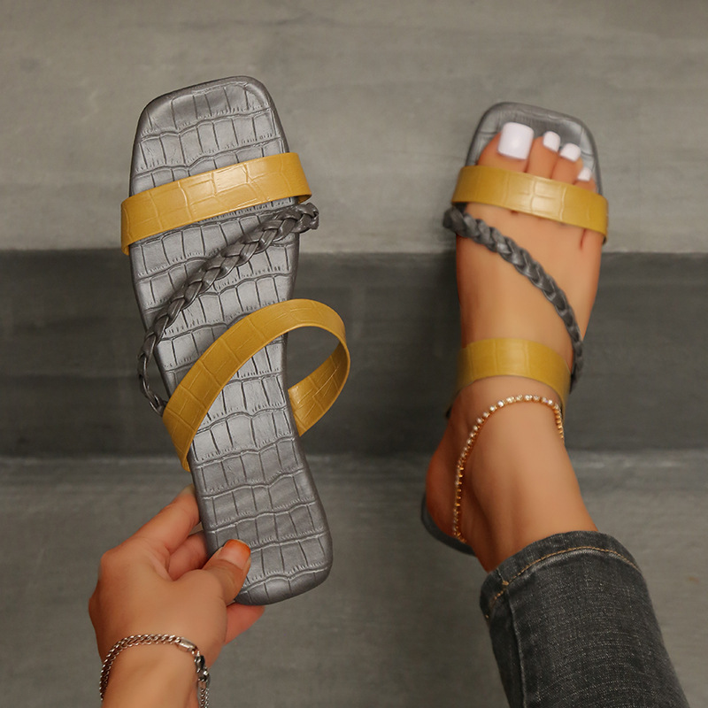 Women Slide Sandal Shoes Weaving Flat Slipper