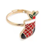 10PCS Oil Drop Christmas Elk Tree Snowflake Sock Rings Adjustable Size Gold Plated Xmas Santa Claus Rings