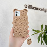 Cartoon Bear Decompression Silicone Drop Proof Phone Case for iPhone13 12 11 Pro Max with Bear Pendant