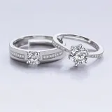 Couples Silver Zircon Hexagram Fashion Jewelry Inlaid Diamond Adjustable Size Women Ring