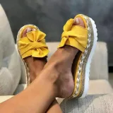 Women Bowknot Slippers Casual Beach Muffin Slip On Platform Sandals