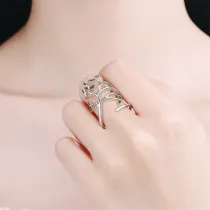 Silver Zircon Tree Fashion Jewelry Inlaid Diamond Adjustable Size Women Ring