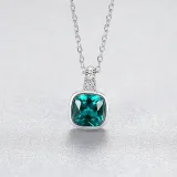 Sterling Silver Princess Cut Zirconia Emerald Pendant Necklace