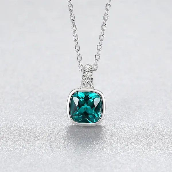 Sterling Silver Princess Cut Zirconia Emerald Pendant Necklace