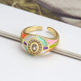 Enamel Color Double Layer Oval Gold Plated Crystal Open Rings Women Jewelry For Party