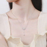 18K White Gold Pave Zirconia Diamonds Butterfly Pendant Necklace