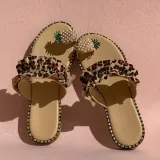 Women Rhinestone Crystal Pearls Pineapple Flip Flop Ruffles Flat Slip-on Sandals Slippers