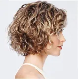 Women Synthetic Wavy Short Curls Hair Wigs Middle Parting Wig
