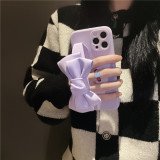 Pure Color Drop Proof Phone Case for iPhone13 12 11 Pro Max with 3D Bowknot Wristband