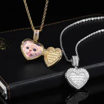 Diy Photo 14K Yellow Gold Heart Shaped Pave Diamond Pendant Necklace