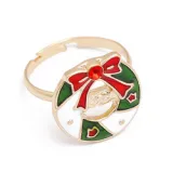 10PCS Oil Drop Christmas Elk Tree Snowflake Sock Rings Adjustable Size Gold Plated Xmas Santa Claus Rings