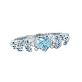 Silver Zircon Heart Of The Ocean Women Ring Band With Gift