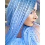 Women Halloween Ombre Blue Straight Long Wigs