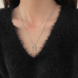 Hip Hop Alloy Clavicle Chain Multilayer Chain Necklace Women Trending Jewelry Hollow Rectangular Pendant Necklace