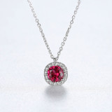 Sterling Silver Round Cut Ruby Pendant Necklace