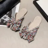 Women Boho Bohemia Flower Bow Tie Closed Toe Leisure Beach Sandalias